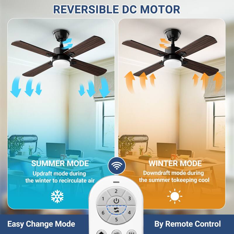 Modern Farmhouse Large Ceiling Fan with Integrated Light and Remote, Ceiling Fan with Timer and 6-speed Wind