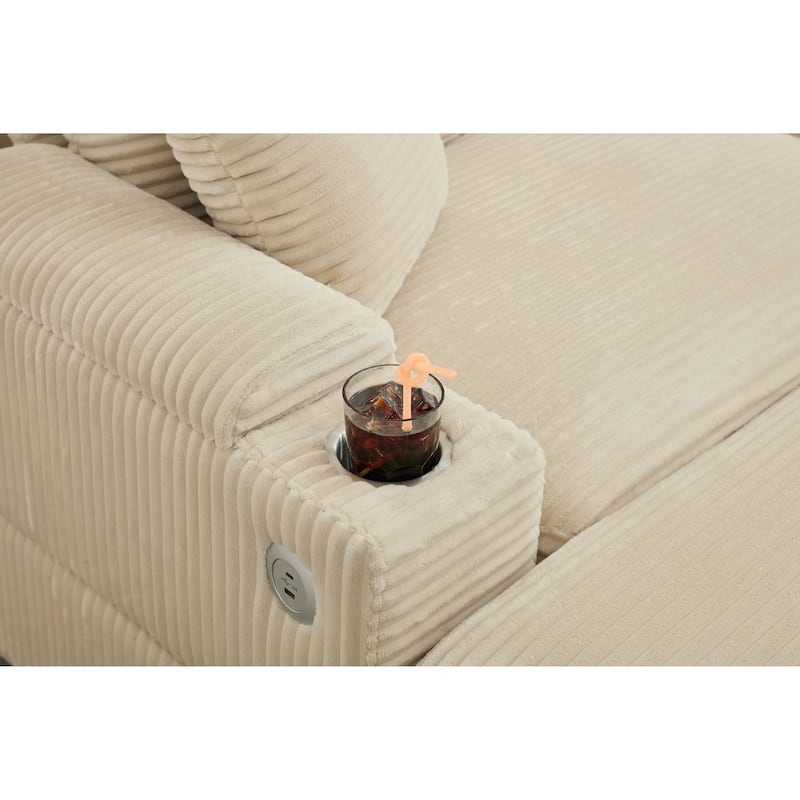 Modular Convertible Sectional Sofa with 2 Ottomans, 2 Seaters Corduroy Arms Couch, Loveseat Sofa with Cup Holders & USB Ports