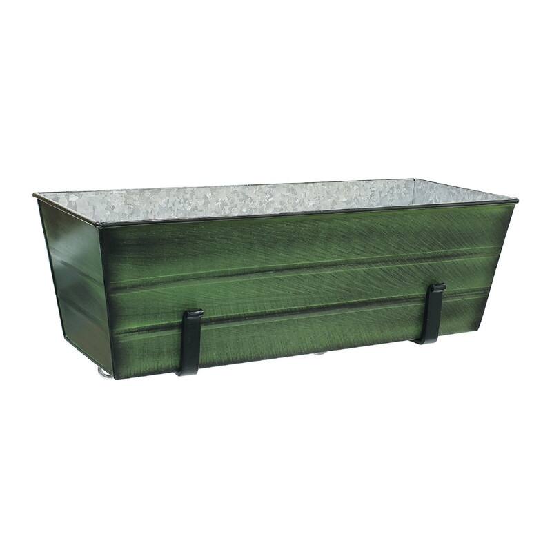Achla Designs 24" W Rectangle Galvanized Steel Flower Box w/Black Wrought Iron Clamp-On Brackets, Planter - Green