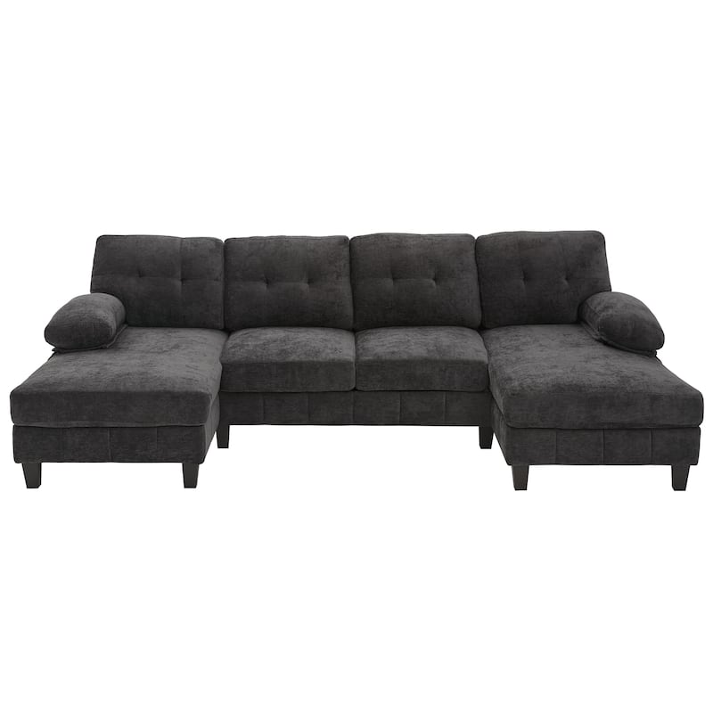 U-Shaped Chenille Sectional Sofa with Dual Chaises, Storage Pockets & Tufted Back by Harper&Bright Designs