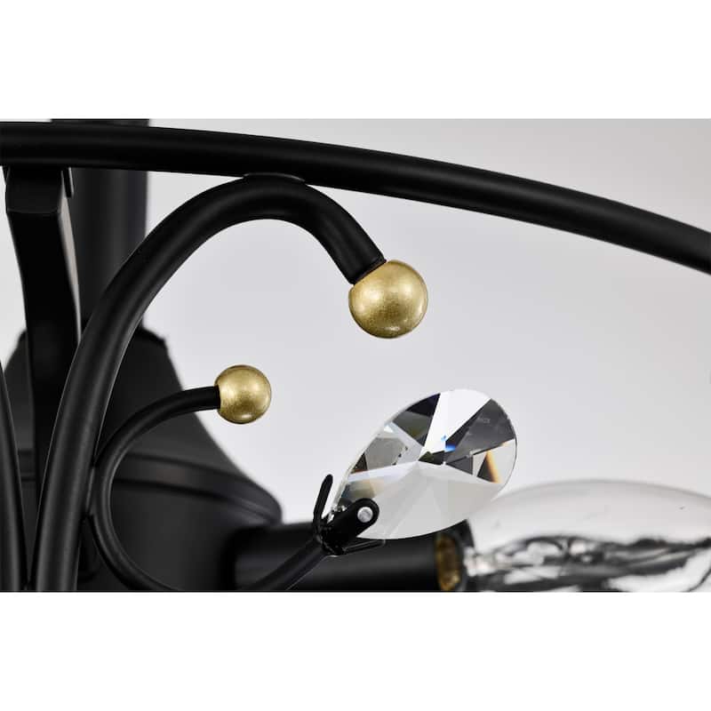Albina 16 Inch Matte Black and Gold Crystal Fandelier - N/A