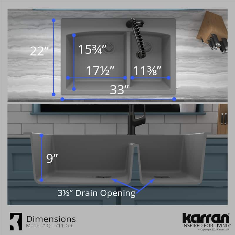 Karran Drop-In Quartz Double Bowl Kitchen Sink