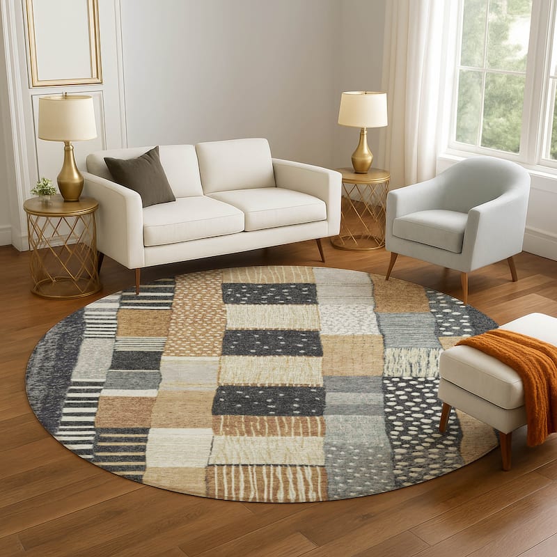 Premium Washable Super Soft Modern Patchwork Mayfield Rug - Black - 8' x 8'
