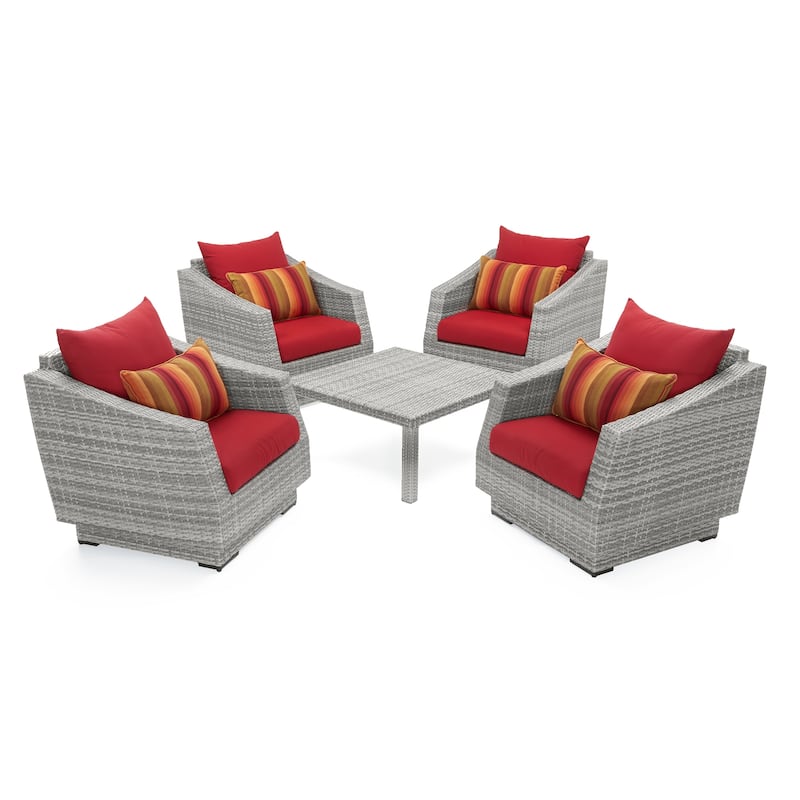Cannes 5 Piece Subrella Outdoor Patio Club & Table Chat Set