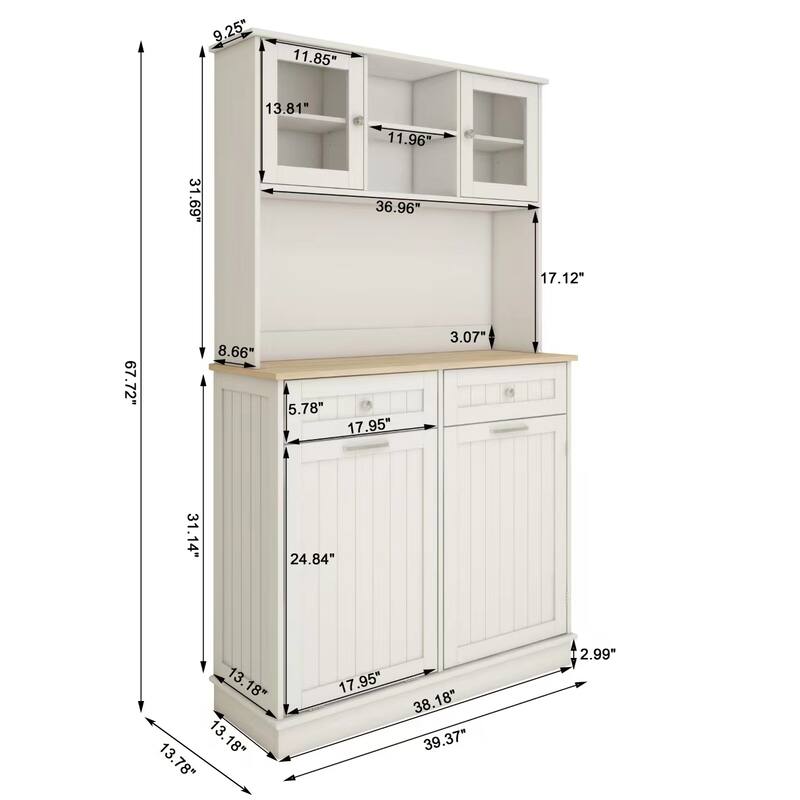 Anmytek 67.7" Tall White Kitchen Storage Cabinet with Tilt Out Trash, 2 Drawers & Adjustable Shelves