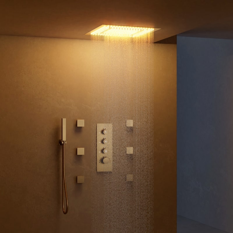 64 Color LED Mood Lighting Thermostatic Shower System,20"Ceiling-Mount Shower Head with 3-Functions Spray