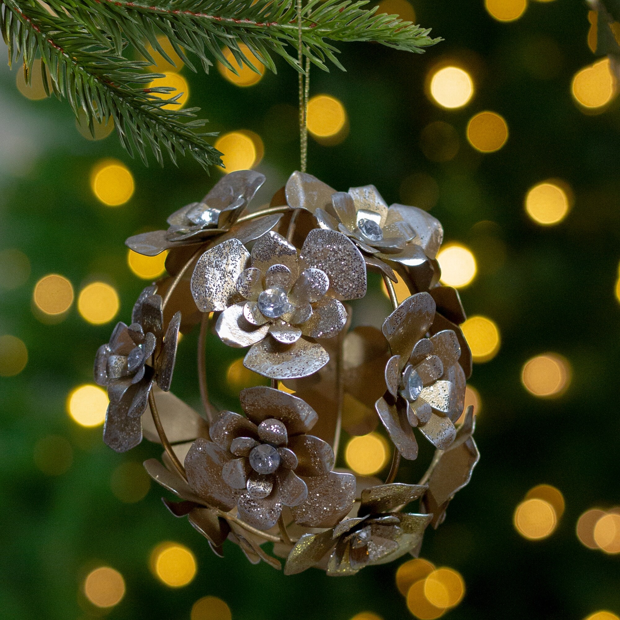 Shop Silver And Gold Iron Rose Flowers Ball Christmas Ornament 4