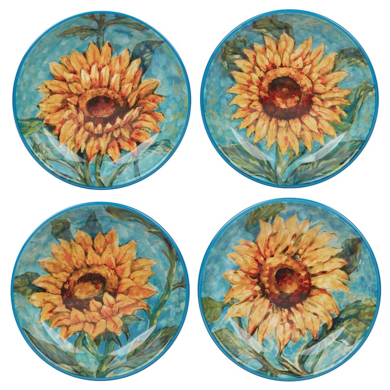 Certified International Golden Sunflowers Set of 4 Soup Bowls - 9" Diam x 2"