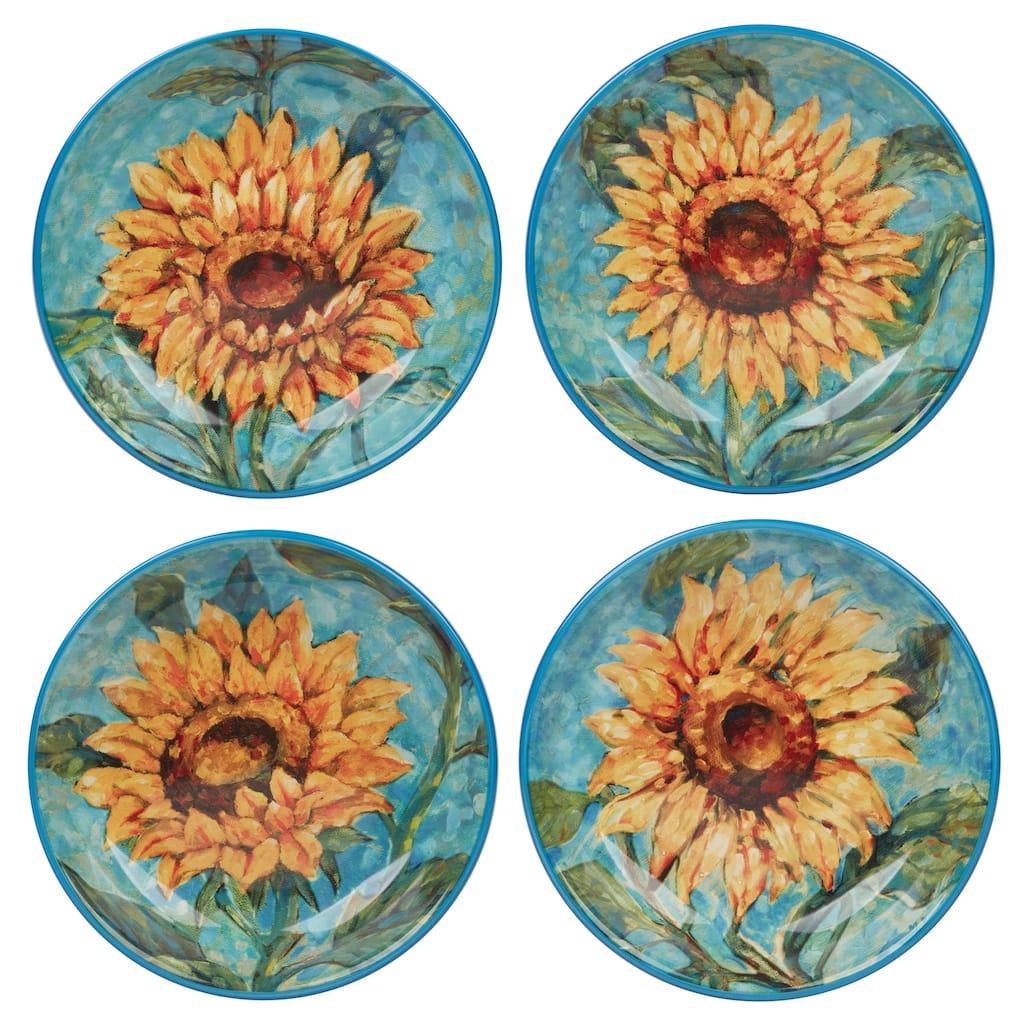 Certified International Golden Sunflowers Set of 4 Soup Bowls - 9" Diam x 2"