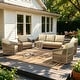 preview thumbnail 23 of 81, Rope Woven Patio Conversation Set with Swivel Chair & Settee Cushions Khaki/Khaki - 7-Piece