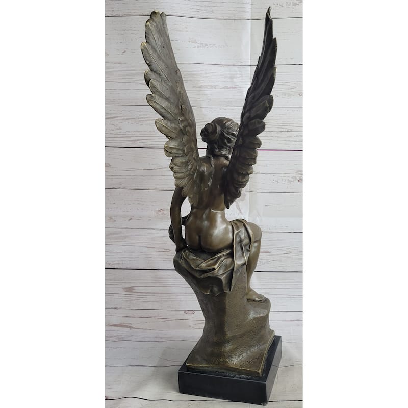 Roman Winged Goddess Warrior Of Victory Signed 100 Percent Solid Bronze Sculpture