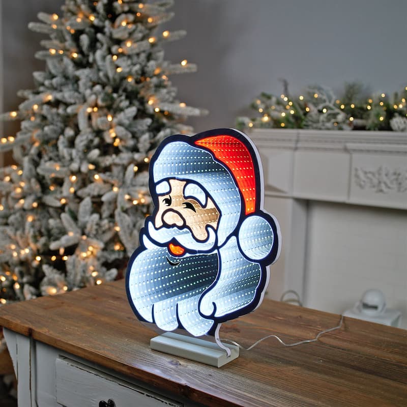 Acrylic Santa Head Light with Infinity Glow 16 inches Festive Decor - 13.25” x 2.75” x 16” (L x W x H)