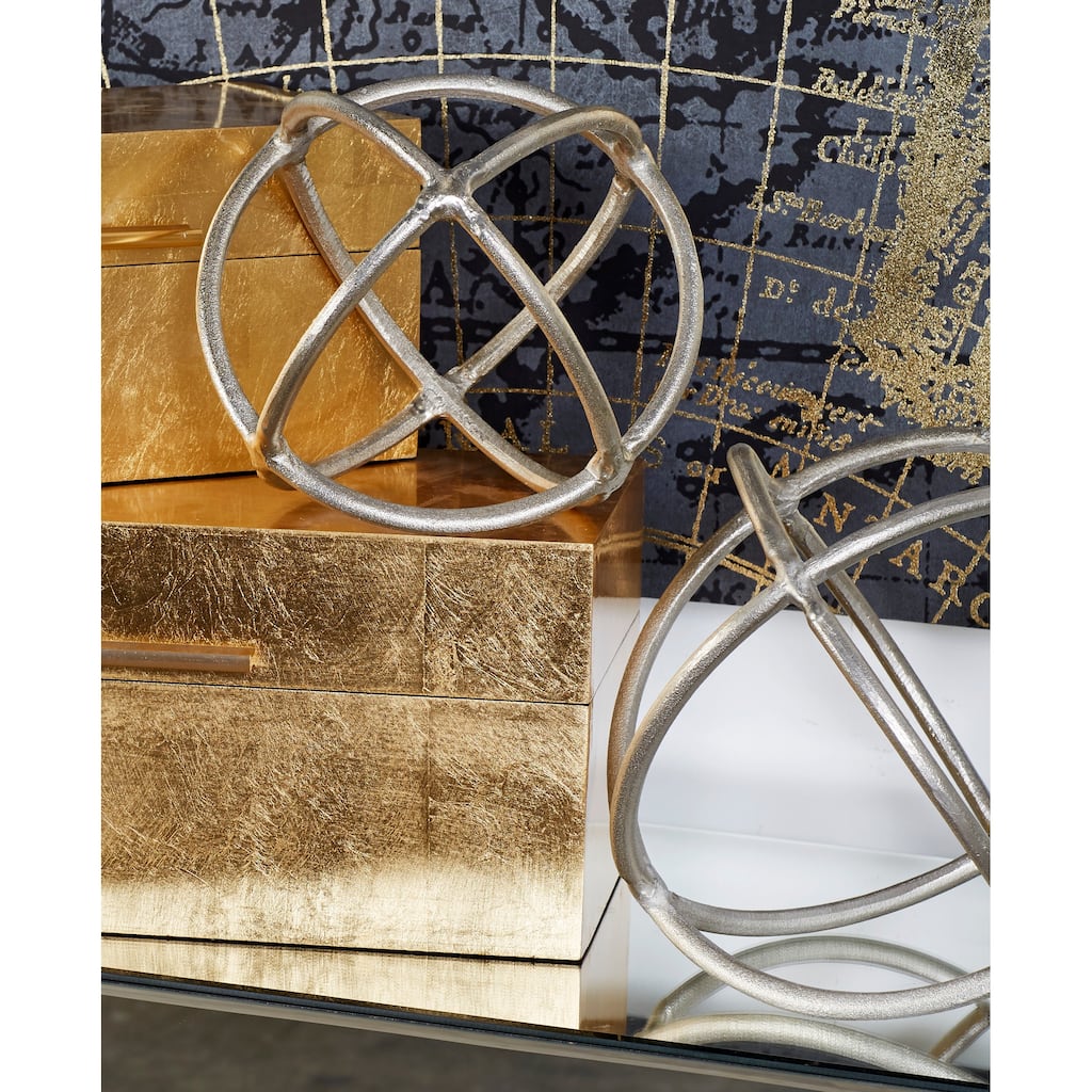 Silver Aluminum Modern Sculpture Geometric (Set of 2) - S/2 10", 8"D