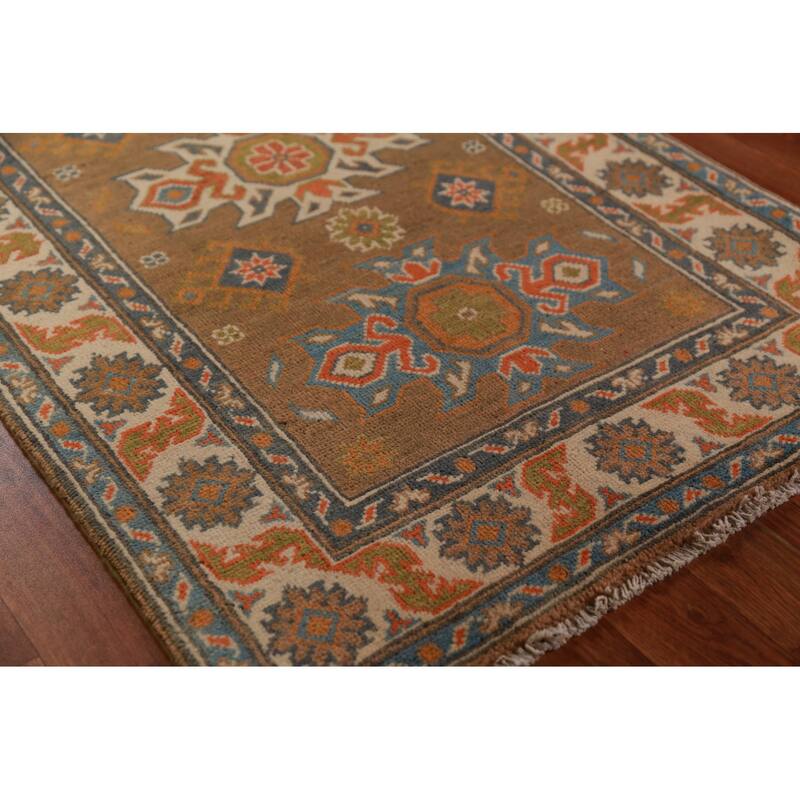 Brown Traditional Kazak Foyer Rug Hand-Knotted Wool Carpet - 2'7"x 4'0"