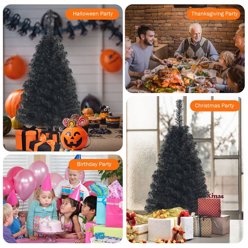 Gymax 3 Ft Un-lit Black Halloween Tree Artificial Tabletop Christmas - See Details