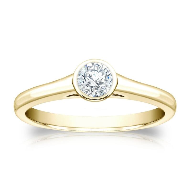 Auriya 14k Gold 1/4ctw Bezel-set Solitaire Diamond Engagement Ring - Yellow - 4