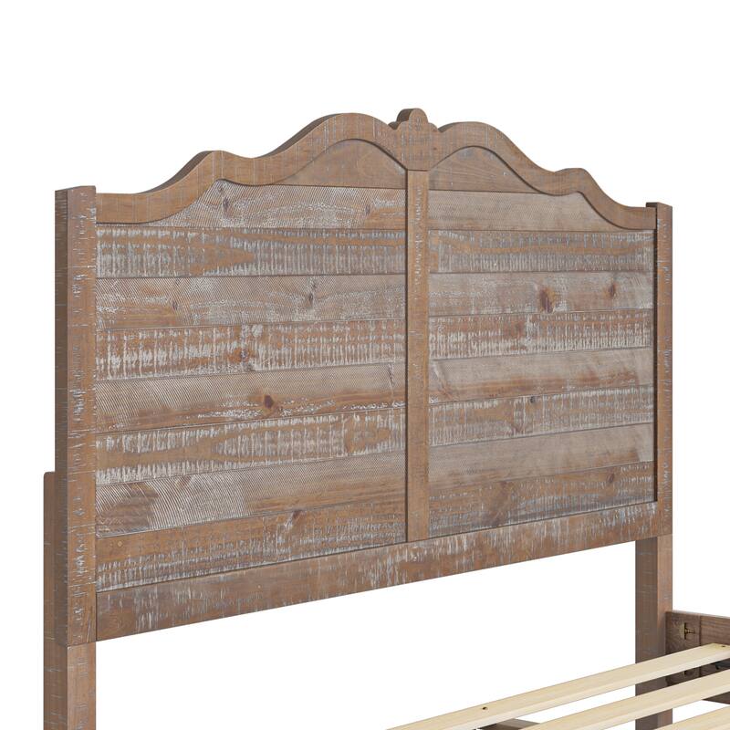 Modern Bed Solid Wood Platform Bed Frame Queen/King Size Bed with Headboard and Wood Slat Support for Bedroom