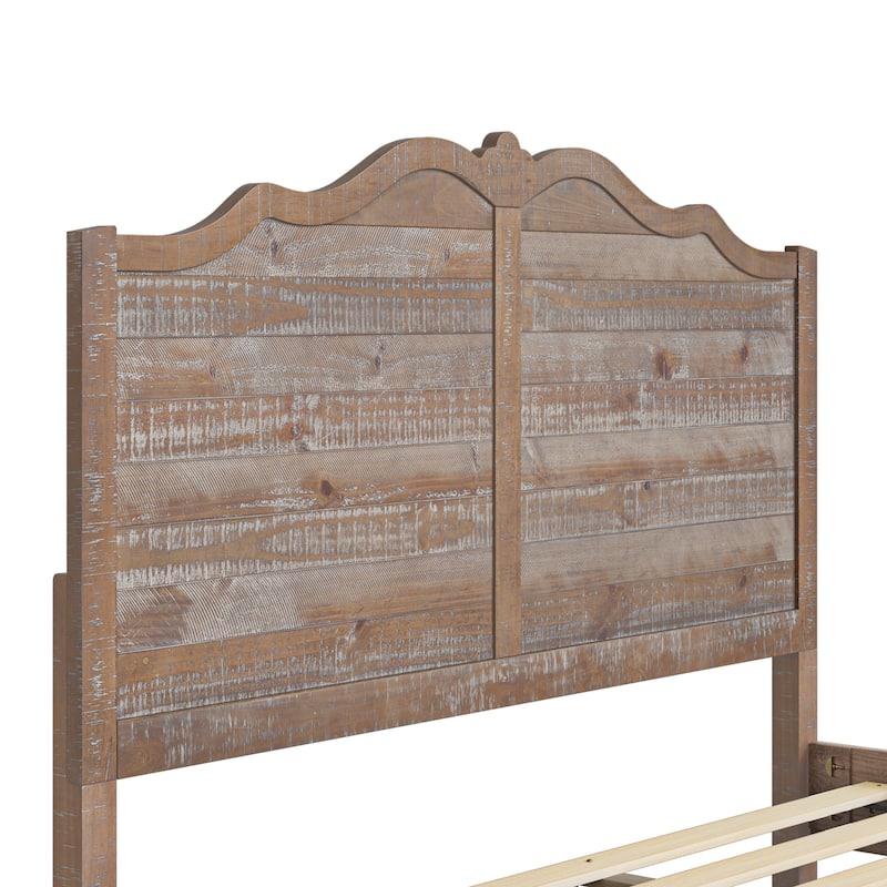 Traditional Solid Wood Bed Frame with Queen/King Size Platform Bed with Headboard for Bedroom