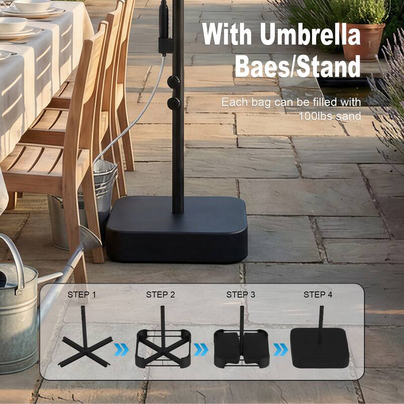 15 FT Double-Sided Patio Umbrella with Base Included, Electric Misting System 4-Level Wind Resistant Outdoor Market Umbrella