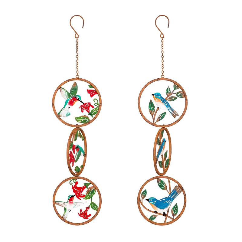 18" Rustic Friends Hand Painted Hanging Spinning Decor, Set of 2