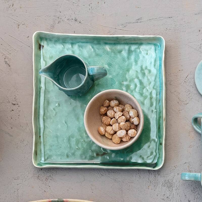 Stoneware Serving Tray with Reactive Crackle Glaze - 11.0"L x 11.0"W x 1.0"H