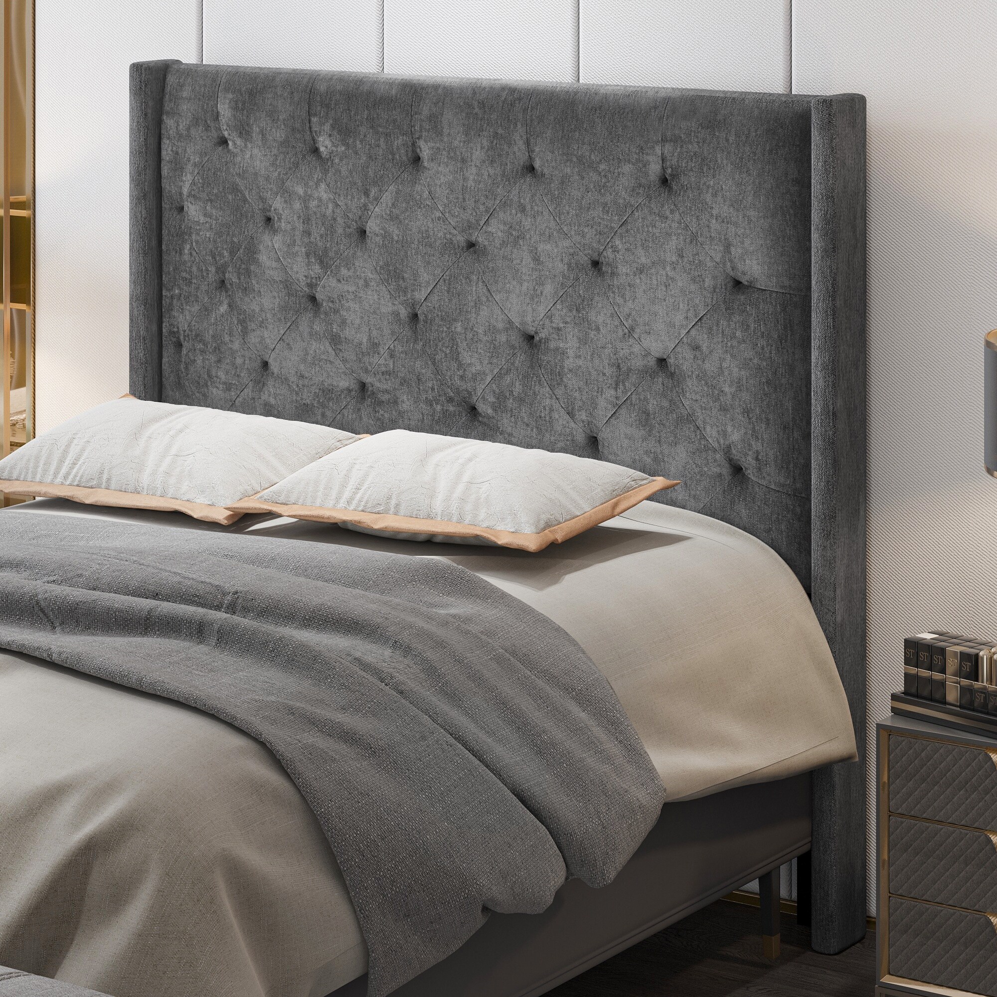 Candice upholstered wingback headboard discount