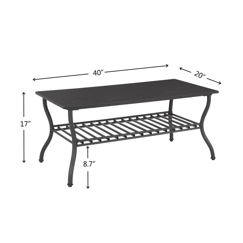 3-Piece Coffee Table Set Rectangle Coffee Table with 2 Square End Side Table Retro Design