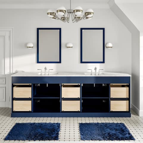 Epic 96 in. Blue DS Bath Vanity with Carrara Quartz Top & Undermount Sinks