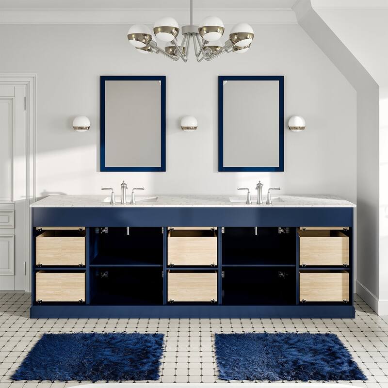 Epic 96 in. Blue DS Bath Vanity with Carrara Quartz Top & Undermount Sinks