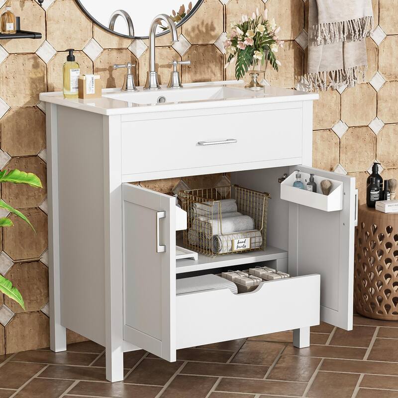 30" Bathroom Vanity Featuring a Ceramic Sink and Generous Storage – Ideal for Compact Bathrooms‌