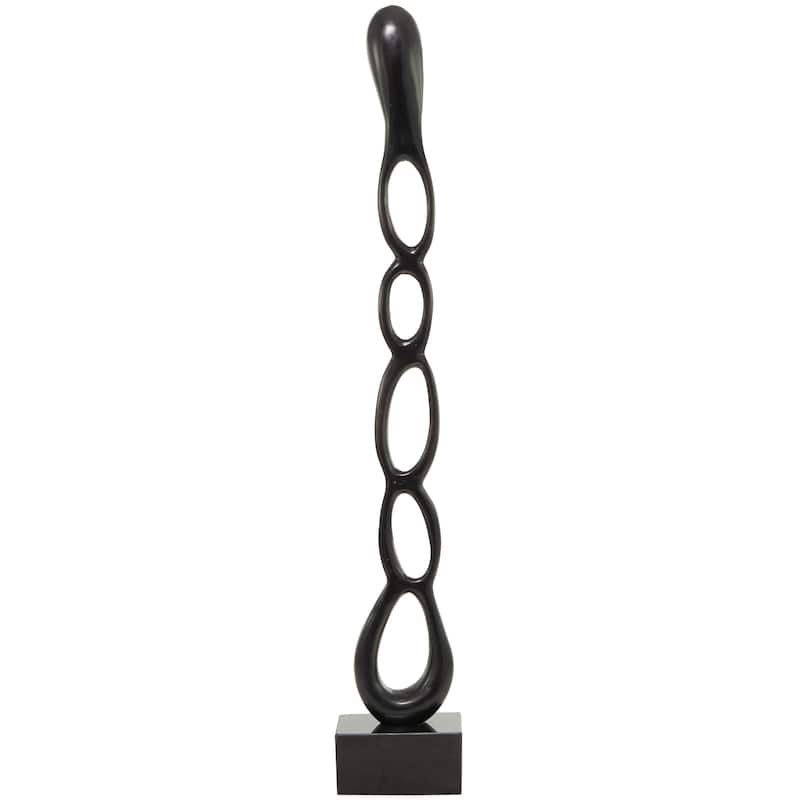 Sleek Aluminum Metal Tall Linked Floor Abstract Sculpture with Black Base - Gold, Silver, Black