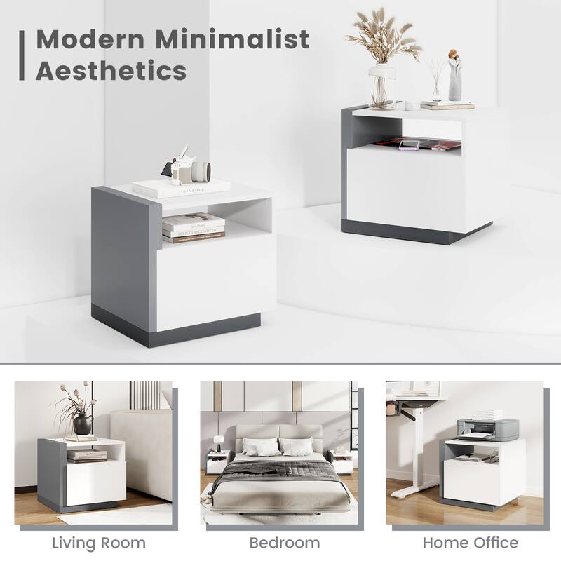 Gymax Modern Minimalist Nightstand w/ Drawer Asymmetrical Bed Side