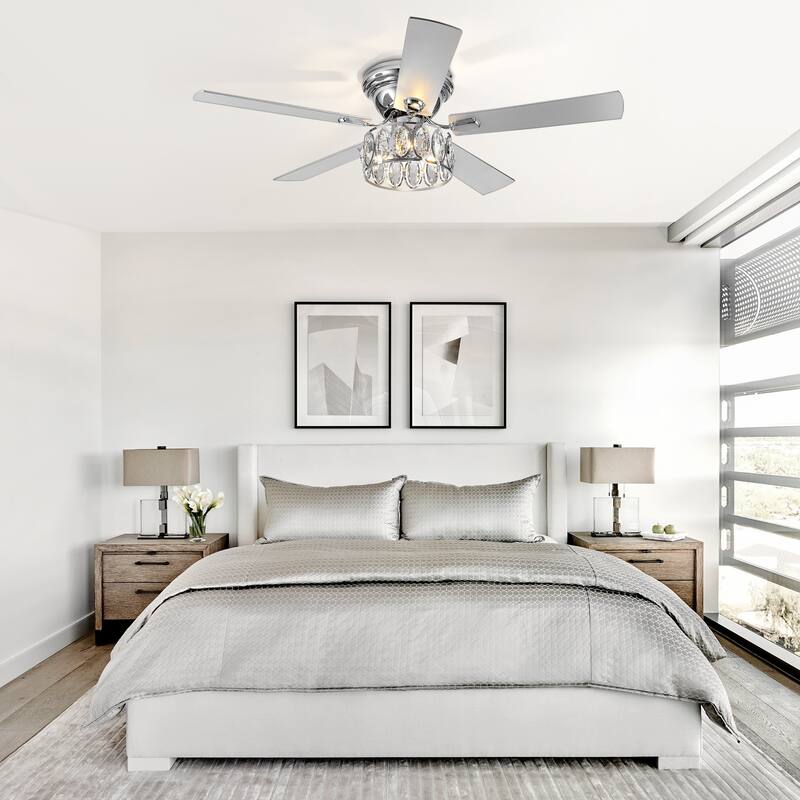 52" Flushmount Ceiling Fan with Lights Remote, Farmhouse Fandelier 5 Blade