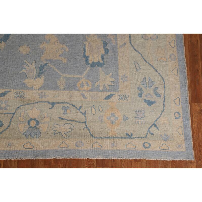 Hand Knotted Oriental 100% Wool Carpet Transitional All-Over Navy Blue & Blues Oushak Area Rug - 12' 0'' X 9' 5''