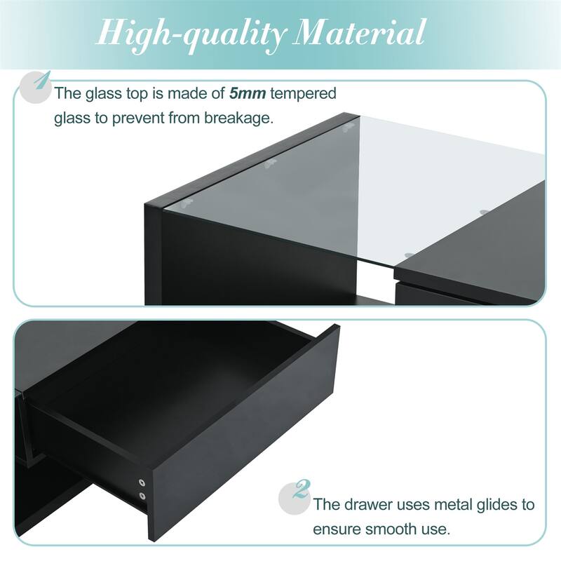 2-tier High-gloss UV Surface Coffee Table with Tempered Glass