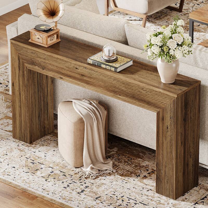 63-Inch Fluted Console Table for Entryway, Long Narrow Sofa Table - 62.99" W x 11.81" D x 33.46" H