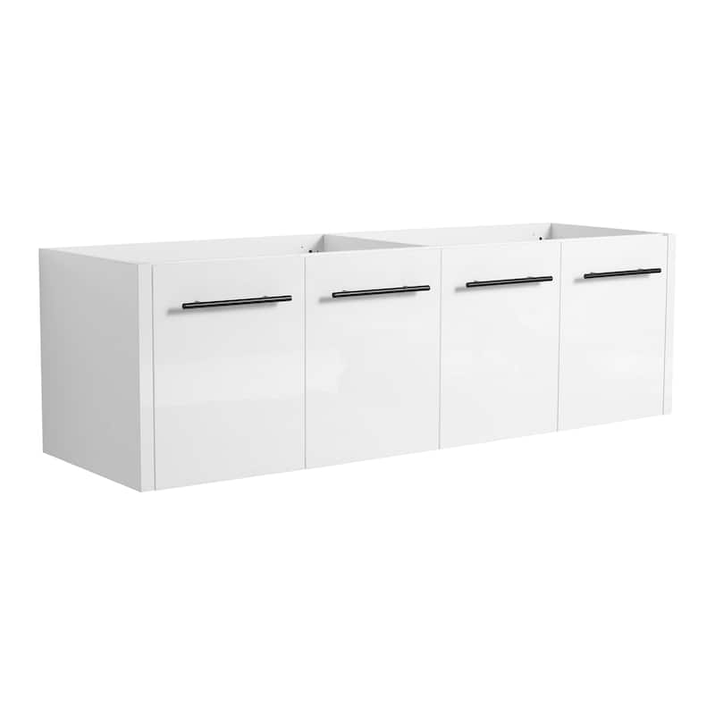 Modern 60 Inch Wall-Mounted Bathroom Vanity Base with Soft-Close Doors, No Sink Included