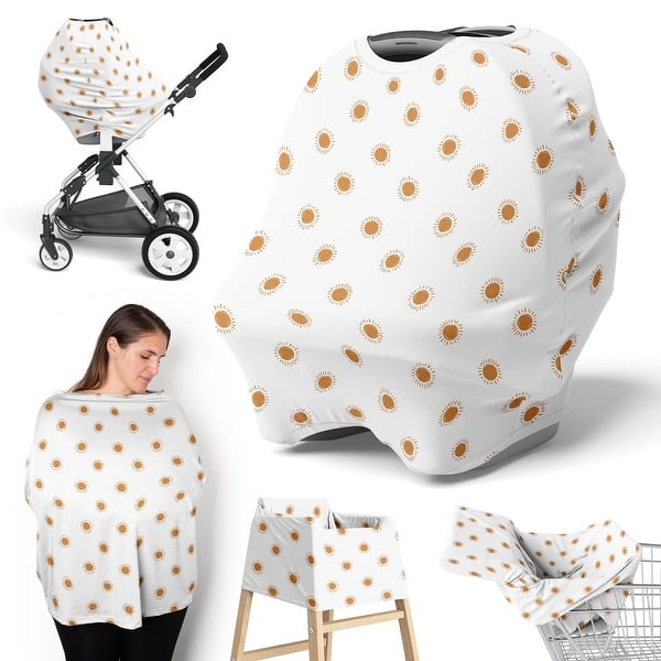 slide 2 of 6, Sweet Jojo Designs Orange White Boho Sun Boy Girl Unisex/Gender Neutral 5 in 1 Baby Car Seat Nursing Cover Retro Bohemian Desert