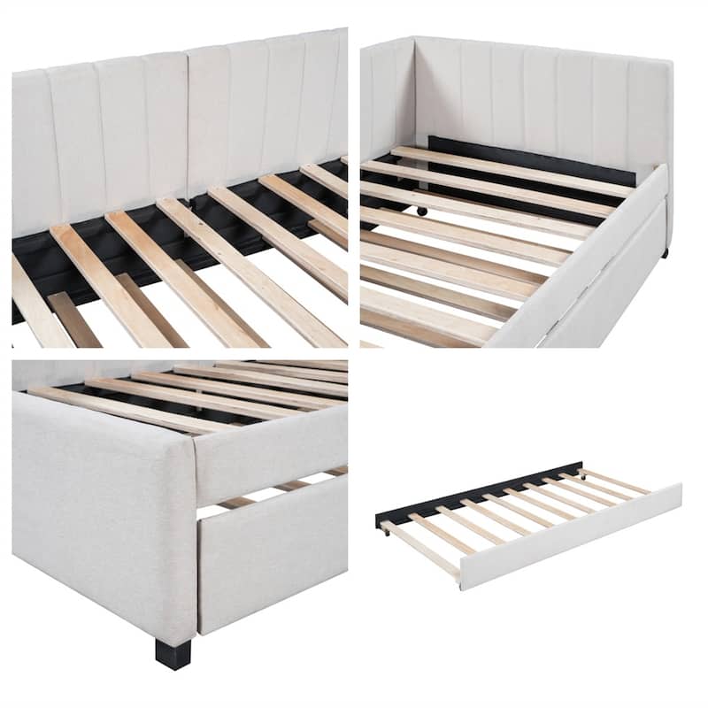 Twin Size Upholstered Sofa Bed Frame with Trundle