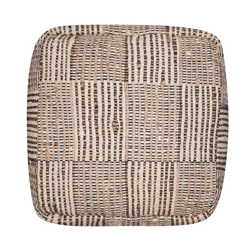 Stylish 18" Brown Cotton Cube Pouf Ottoman for Footrest or Extra Seat
