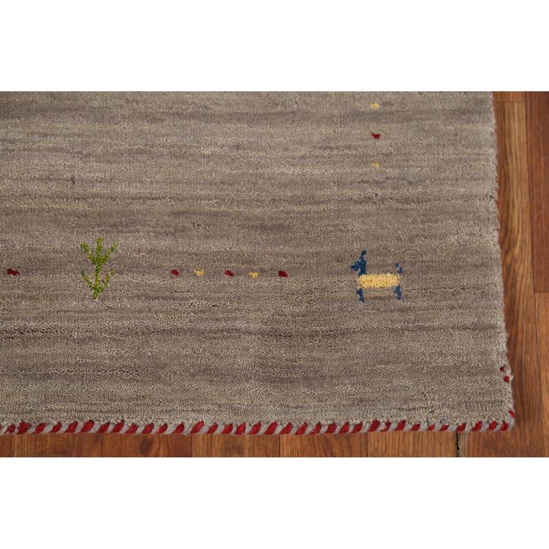 Gabbeh Indian Accent Rug Handmade Beige Tribal Wool Carpet - 2'7"x 4'9"