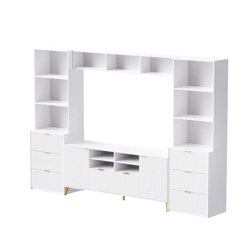 4-Piece Wood Wall Unit Entertainment Center with 13 shelves,8 Drawers and 2 Cabinets