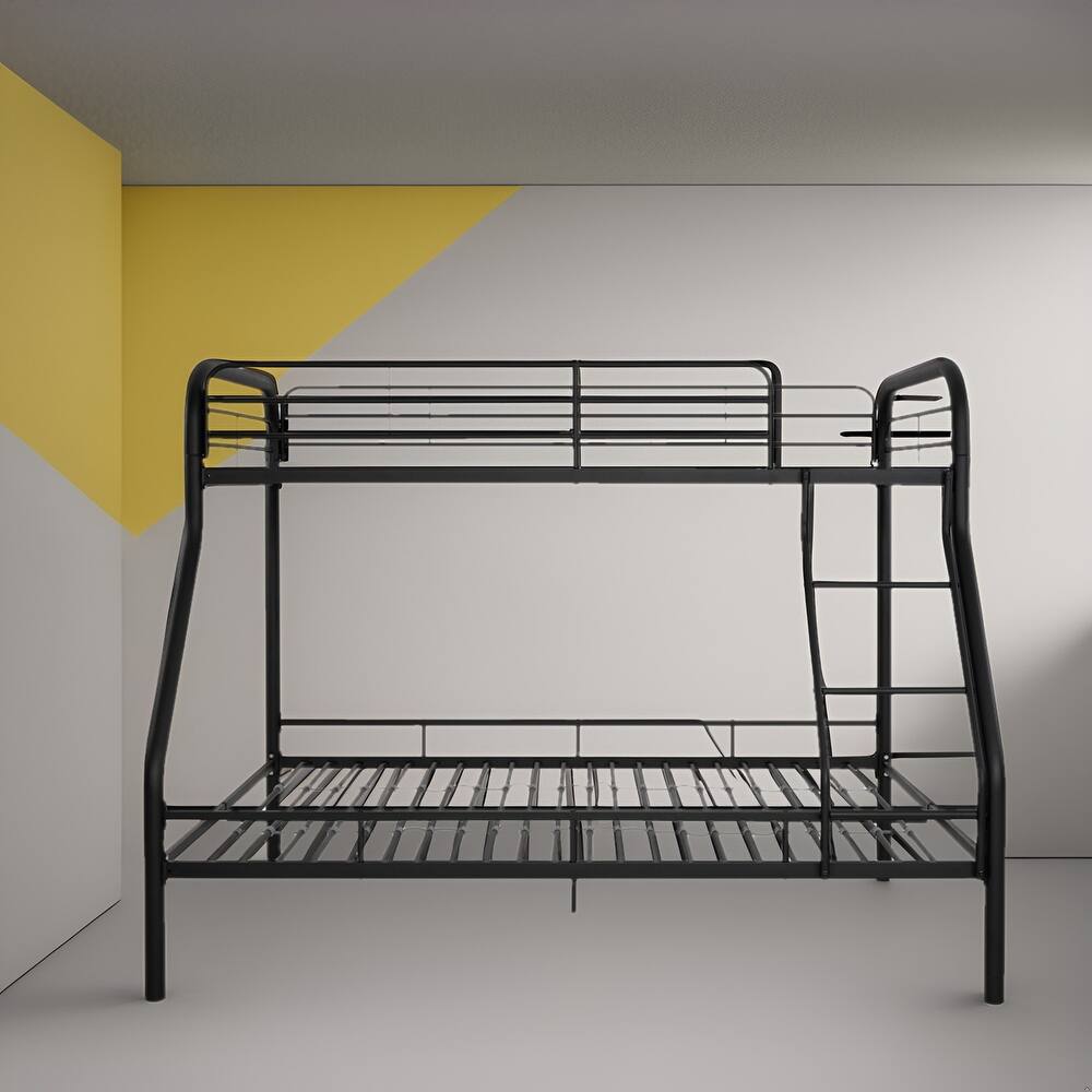 Twin Over Full Metal Bunk Bed - Heavy-Duty Bunk Bed Frame with Safety Guardrails, Angled Ladder & Underbed Storage