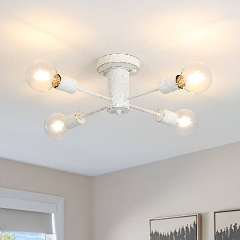 4-Light Industrial Semi Flush Mount Ceiling Light for Kitchen Dining Room Bedroom Study Living Room - N/A - Retro white