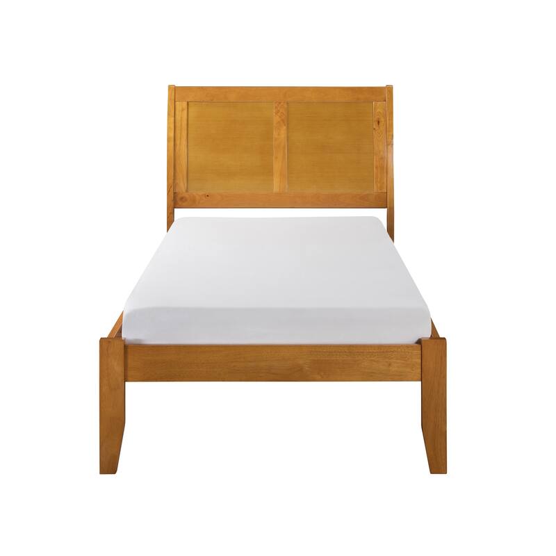 King Platform Bed Walnut Finish - Modern Sleigh Style Bed Frame with Open Footboard