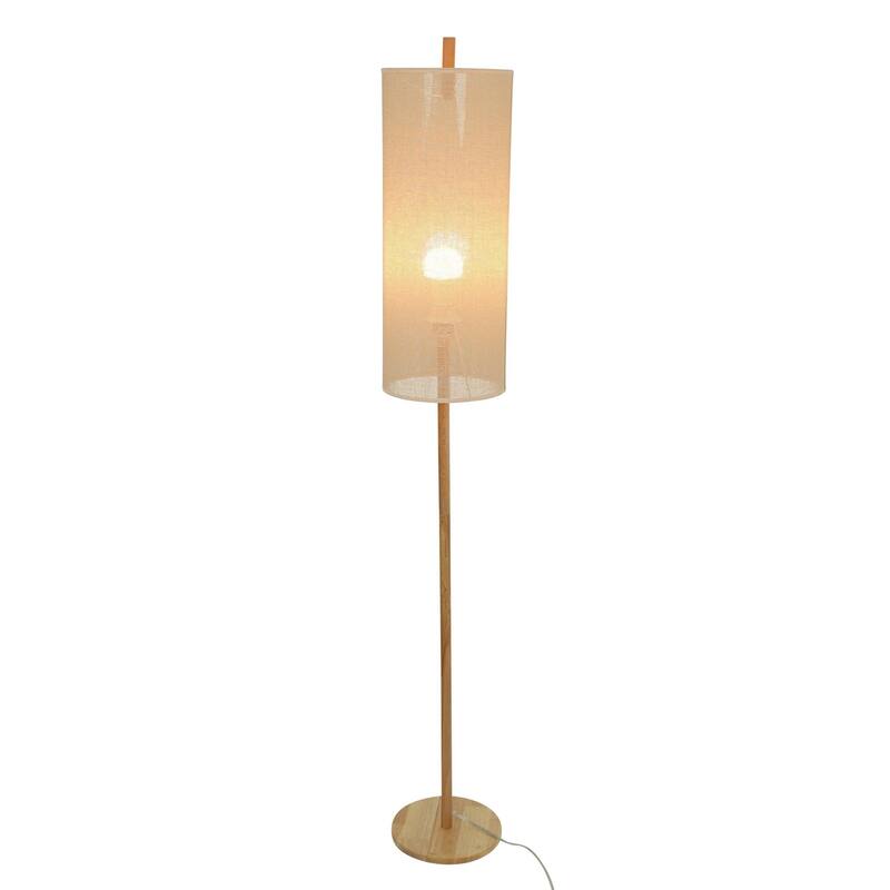 Modern Natural Oak Living Room Floor Lamp with Linen Shade - Brown - Brown
