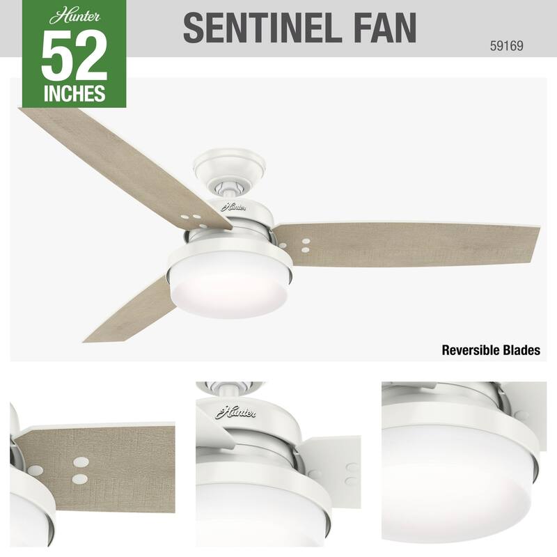 Hunter Fan Sentinel Brushed Nickel 52-inch Ceiling Fan with 3 Reversible Blades - Silver