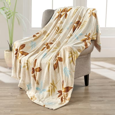 Printed Flannel Tropical Flower French / Puerto Rico Floral Throw