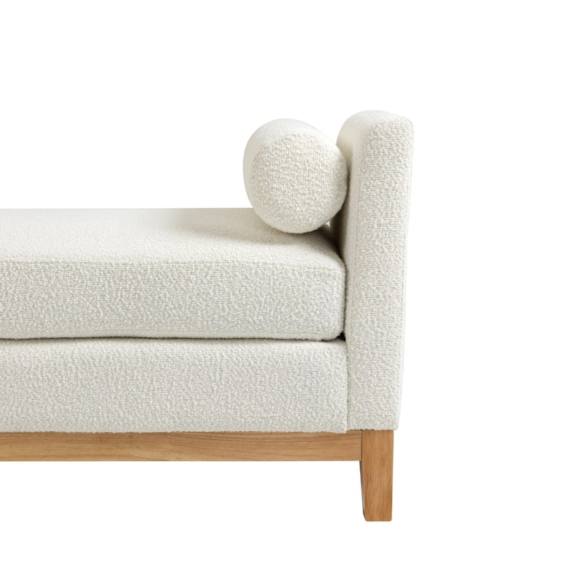 54.3"W Elegant Upholstered Bench, Ottoman with Wood Legs & 2 Bolster Pillows for End of Bed, Bedroom, Living Room, Entryway