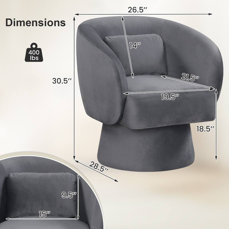 Gymax 2PCS Swivel Accent Chair w/ Back Removable Lumbar Pillow 360